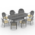 Cushions In Random Colors 9 Piece Set Of Cast Aluminum Patio Furniture With Cushions Yes Dining Set Black Seats 8 Rust Resistant Frame Water Resistant Cushion Garden & Outdoor Complete Patio Sets Aluminium