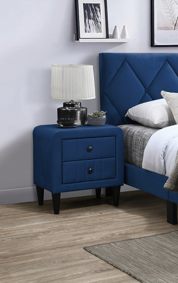 Navy Blue Color Velvet Gorgeous 1Pc Nightstand Bedside Table 2X Drawers Bedroom Furniture Sleek Design Tempered Legs Navy Blue 2 Drawers Bedroom Bedside Cabinet Classic,Contemporary,Glam,Modern Storage Velvet