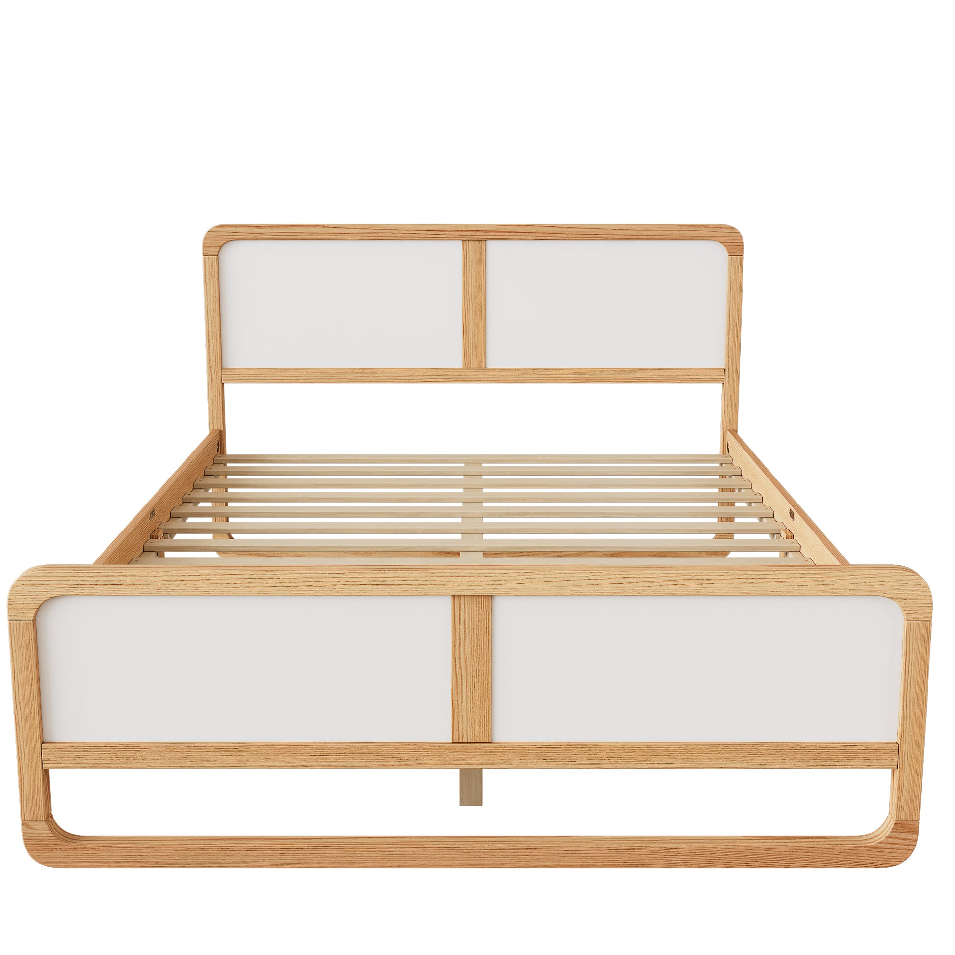 Modern Style Queen Size Solid Wood Platform Bed For Kids, Teens, Adults, No Need Box Spring, Walnut And White Box Spring Not Required Queen White Walnut Wood Bedroom Modern Pine Bed Frame Wood