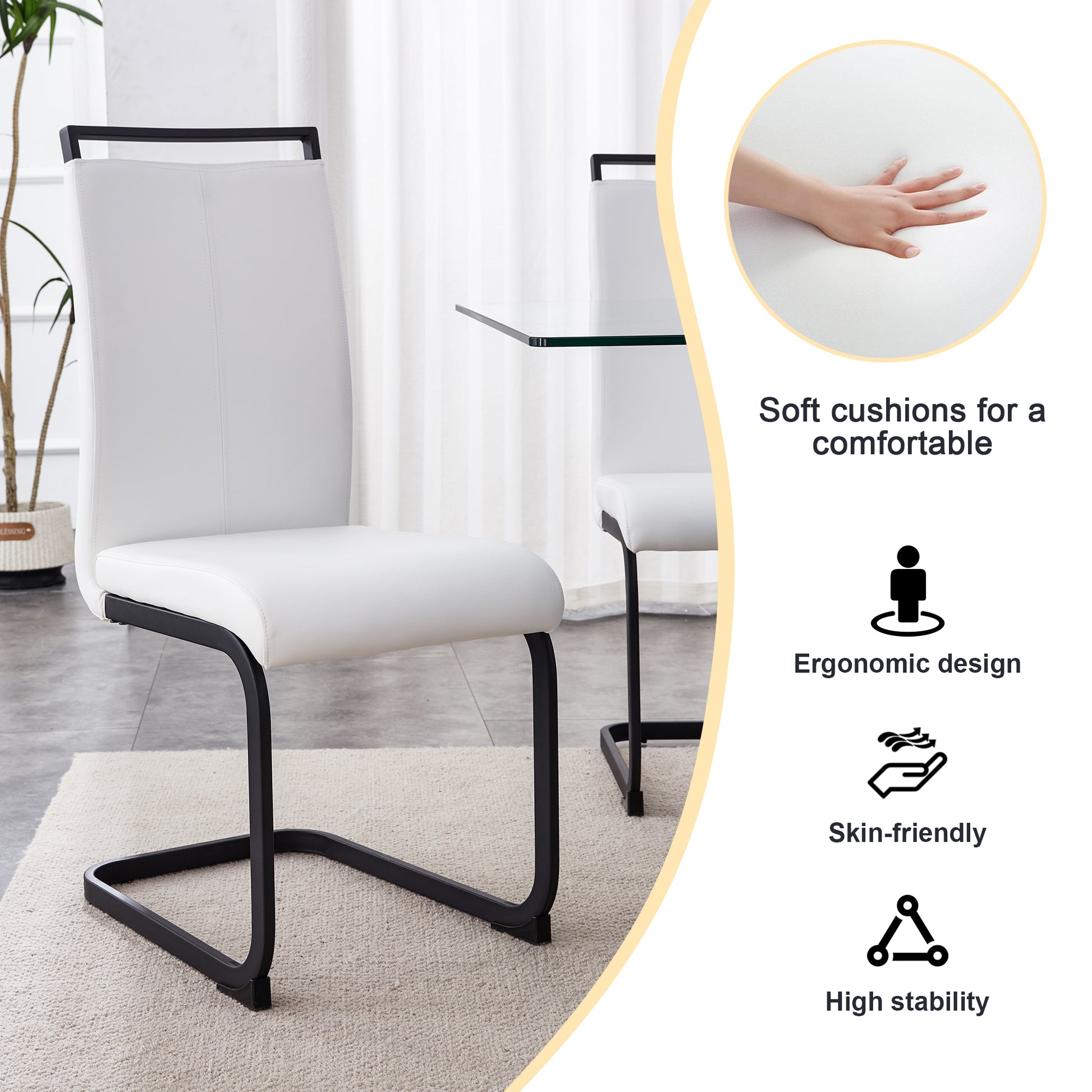 Table And Chair Set, Modern Dining Table, Black Tabletop And Black Mdf Leg Table, Soft And Comfortable Dining Chair, Perfect For Dinner, Meetings, Home And Office Decor White Black Mdf
