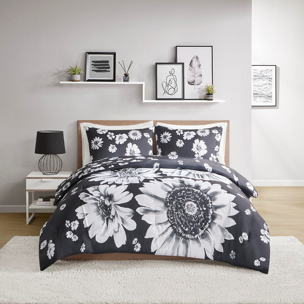 Floral Reversible Comforter Set Queen Multicolor Polyester