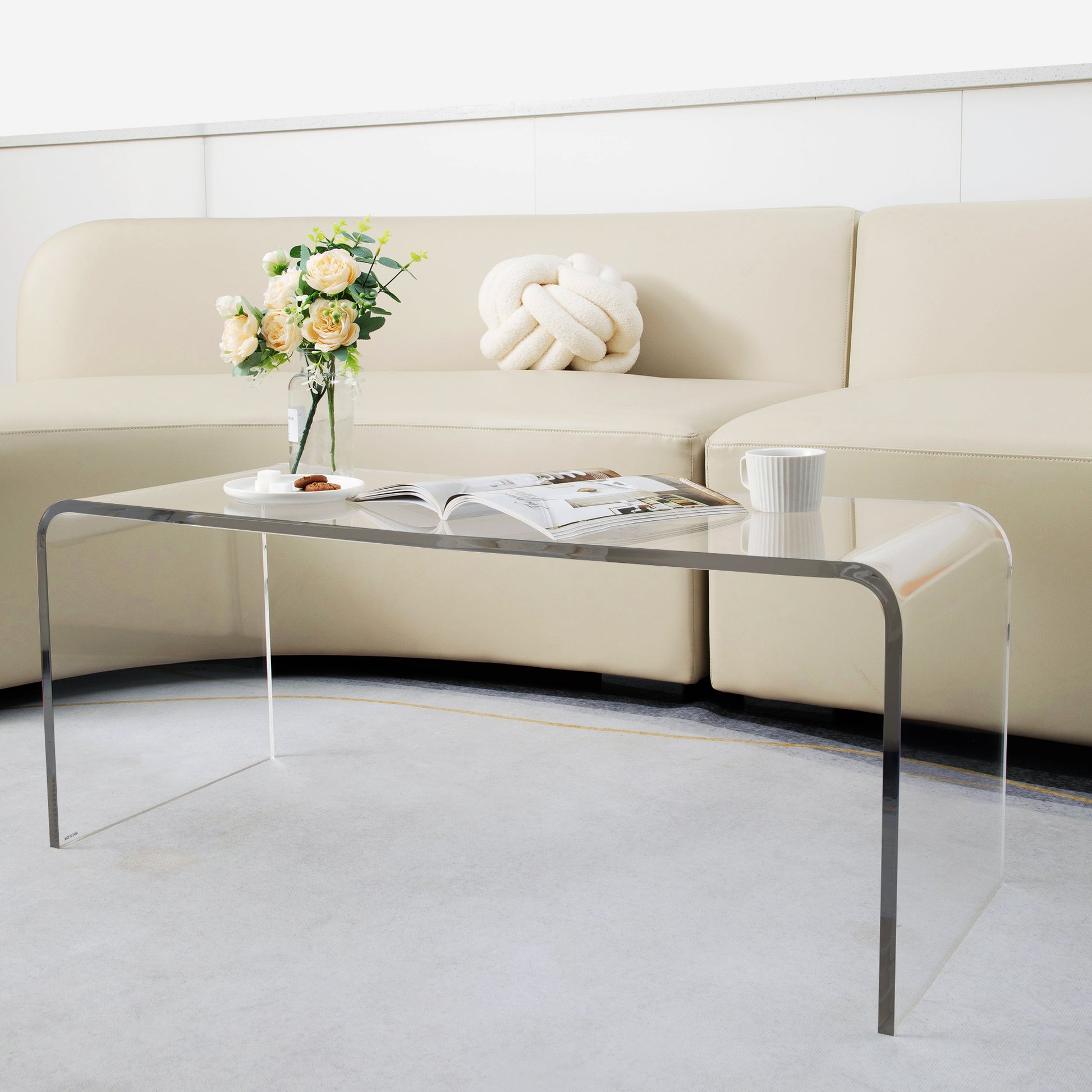 Homcom 39.25" Long Rectangle All Acrylic 15Mm Thick Waterfall Coffee Table, Clear Clear Acrylic