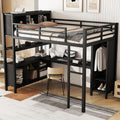 Metal Loft Bed With Wardrobe And L Shaped Desk, Full Size Loft Bed With Storage Cubes And Shelves, Heavy Duty Loft Bed For Kids Teens Adults, Black Full Black Metal