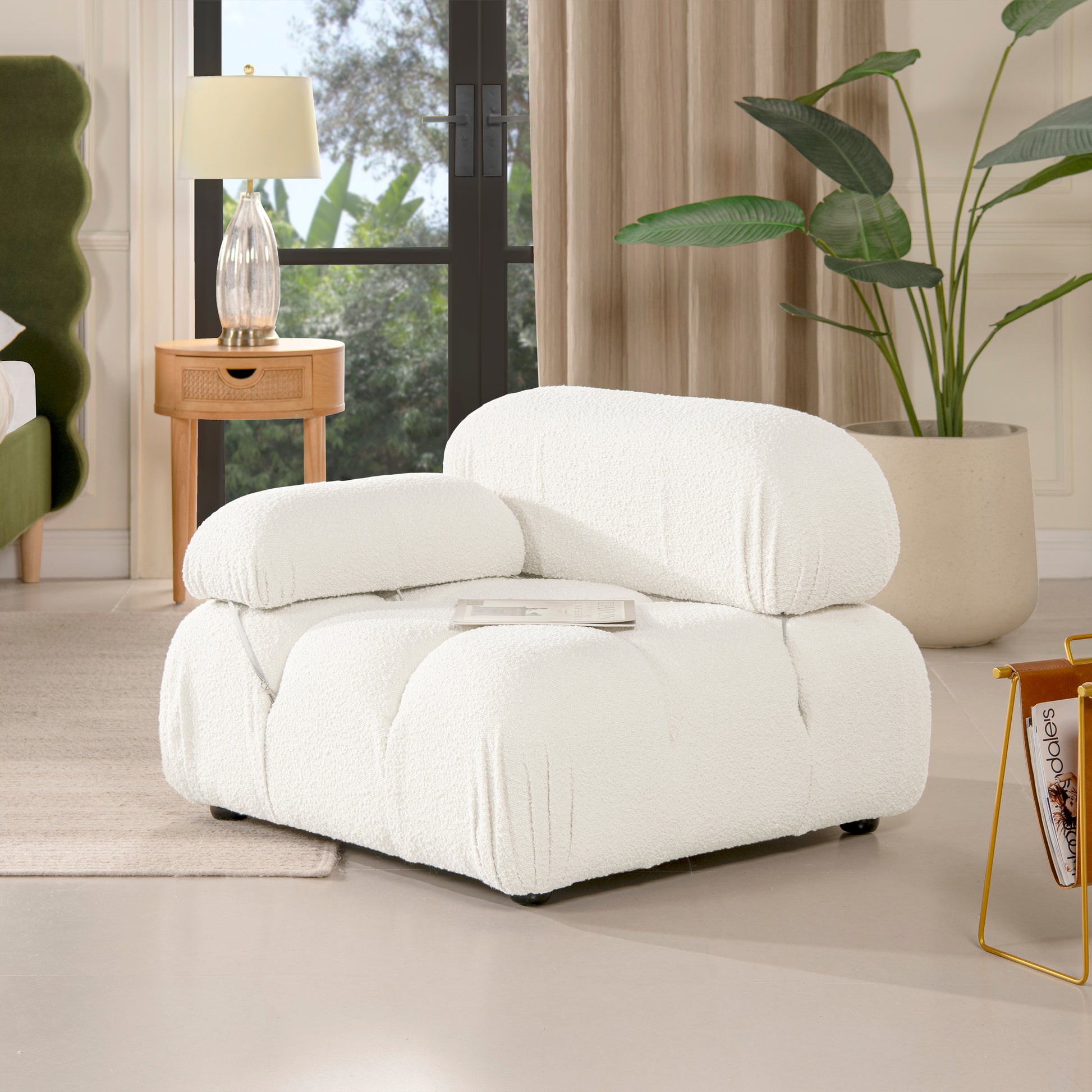 Marcel 36" Bubble Modular Modern Lounge Arm Chair, Ivory White Boucle White Foam Boucle