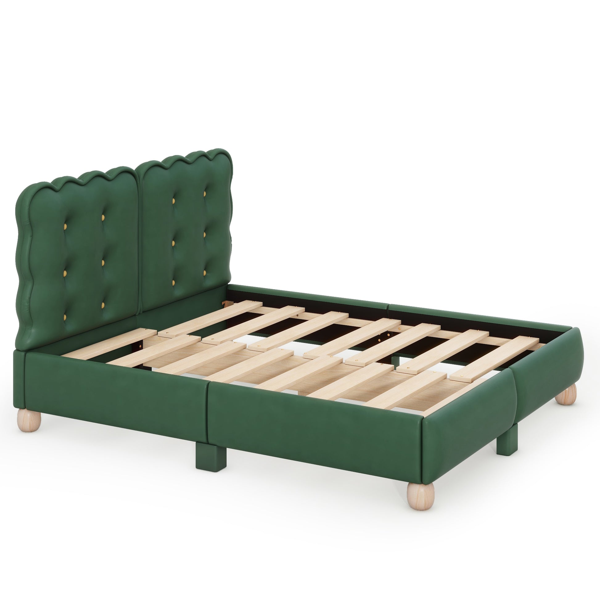 Queen Size Upholstered Platform Bed With Support Legs,Green Green Upholstered