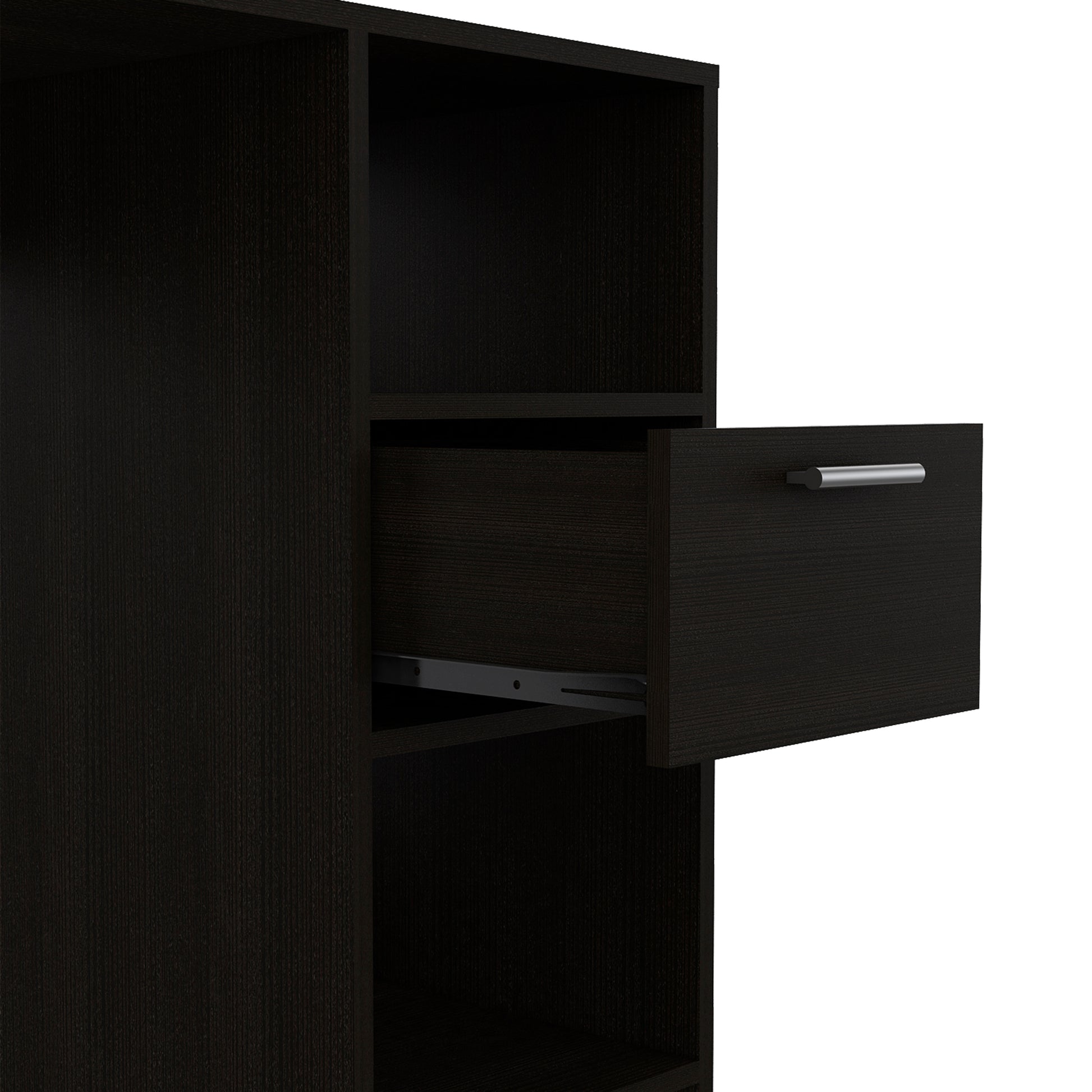 Naxos Computer Desk With 1 Drawer And 2 Open Storage Shelves, Black Black Particle Board Particle Board