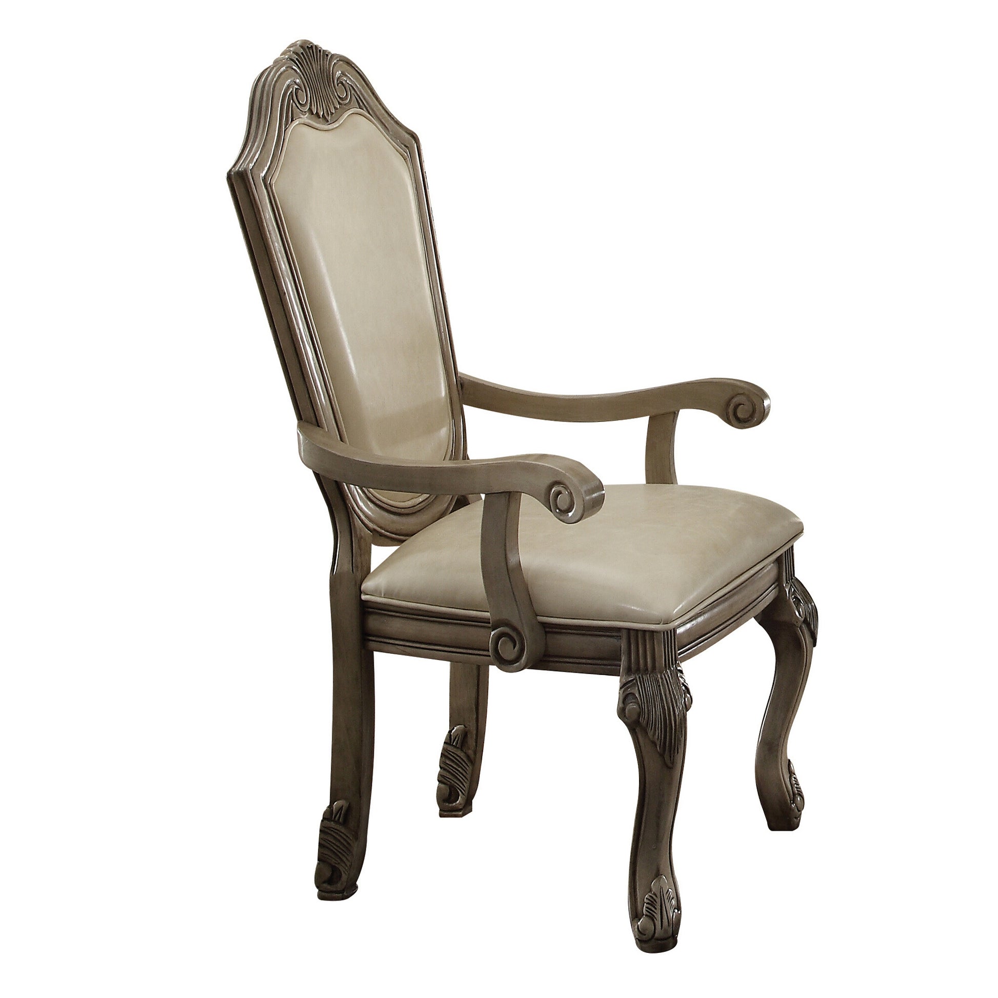 Antique White Solid Back Arm Chairs Set Of 2 Solid Antique White Dining Room Foam Luxury Arm Chair Solid Back Set Of 2 Foam Wood Fabric