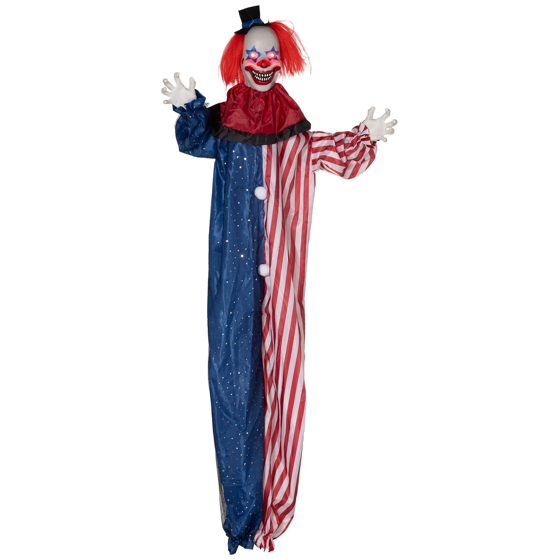 Homcom 6' Life Size Halloween Hanging Clown Decoration, Scary Animatronic Talking Clown With Light Up Eyes And Creepy Sound For Indoor Or Covered Outdoor Porch, Battery Operated Halloween Prop Multicolor Polyester