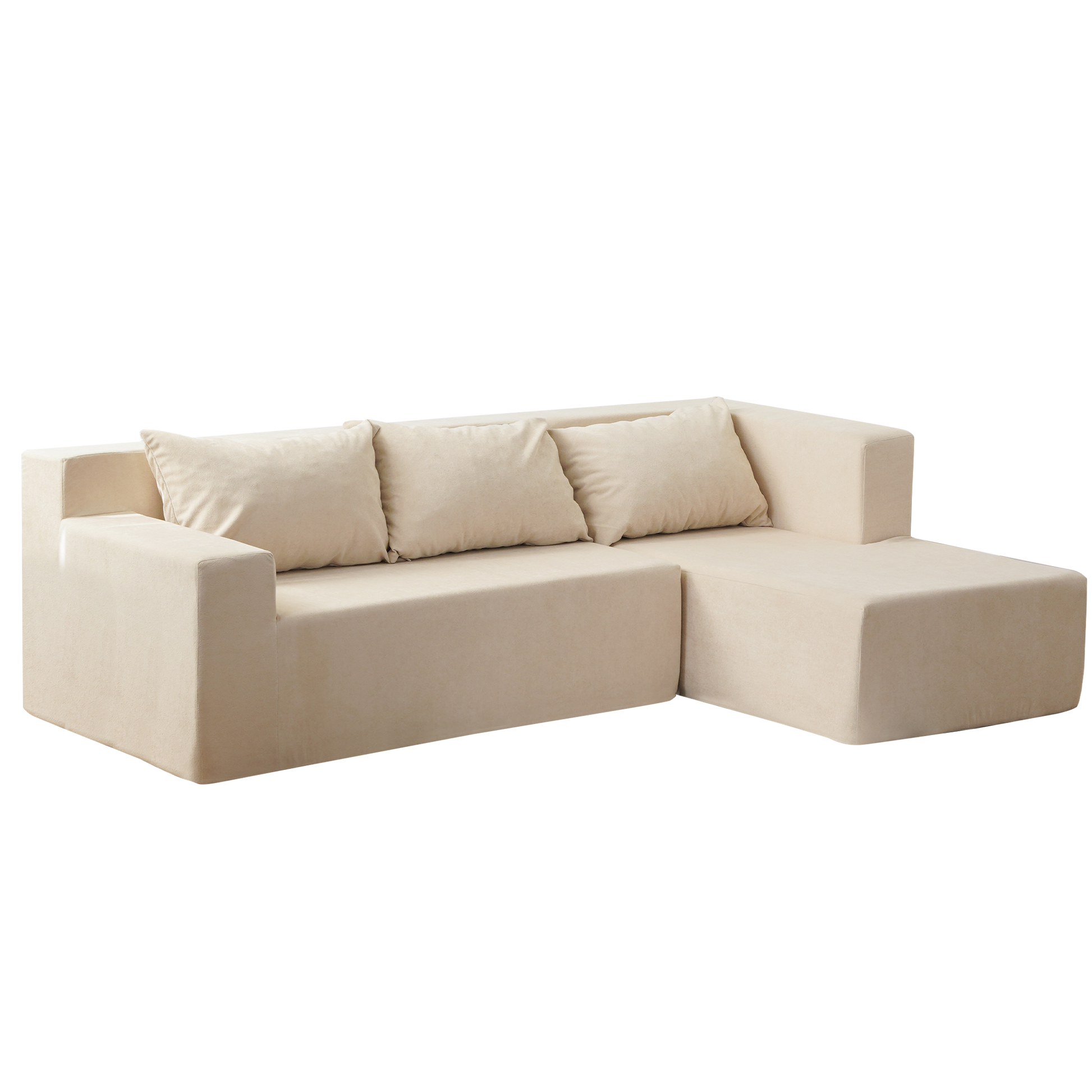 Video Compressed Modern Modular Sectional Sofa, L Shaped Couch Minimalist 2 Pieces Cloud Couch Foam Sofa With Pillows For Living Room Apartment, No Assembly Required Khaki Polyester Medium Firm Cushion Back L Shaped Square Arms Canvas 3 Seat