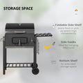 Outsunny Charcoal Bbq Grill, Outdoor Portable Cooker For Camping Or Backyard Picnic With Side Table, Bottom Storage Shelf, Wheels And Handle, Black Black Steel