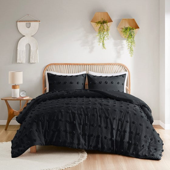 Clip Jacquard Comforter Set Full Queen Full Black Polyester