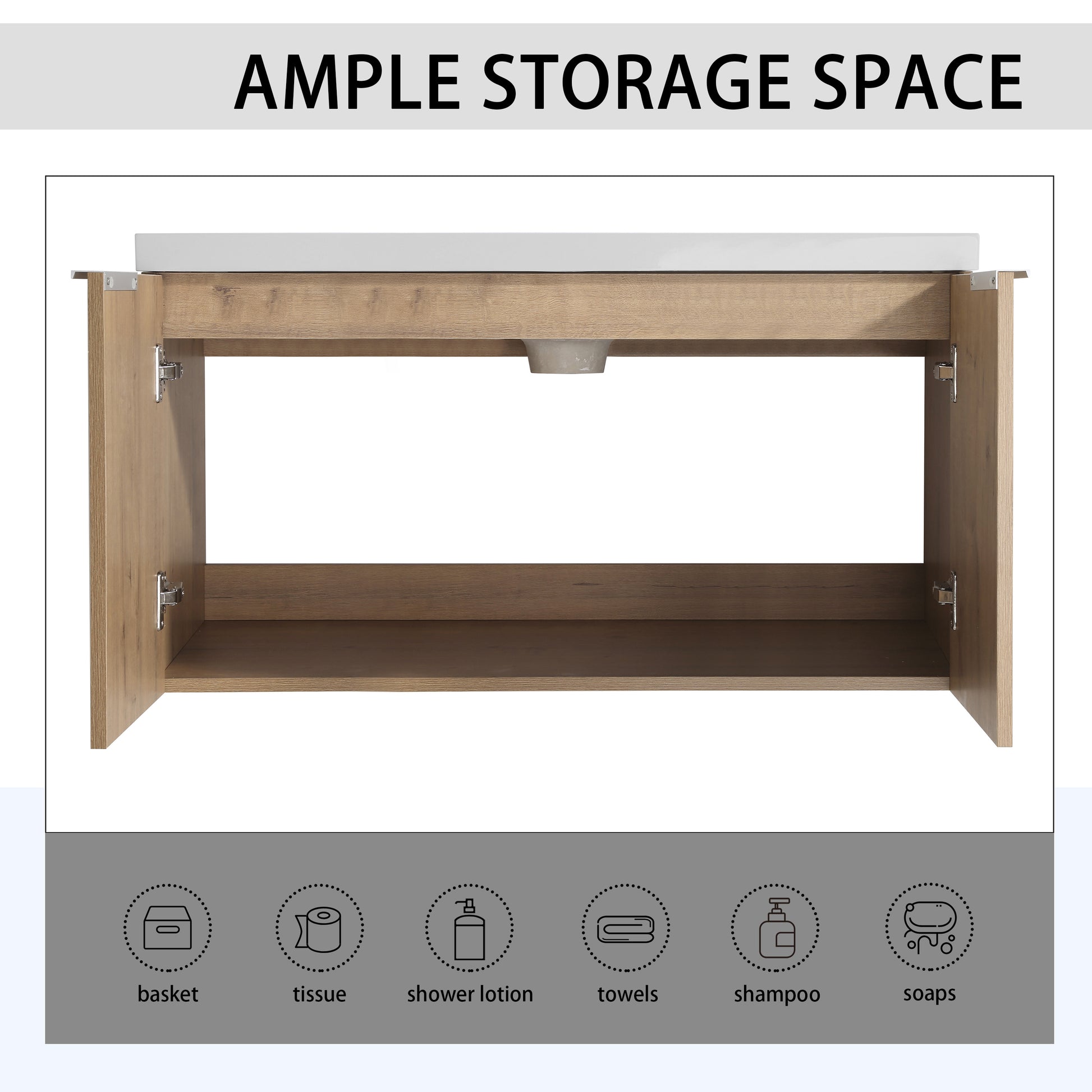 36" Wall Mounted Bathroom Vanity With Sink And Side Cabinet, Soft Close Doors,00112Imo X 2 00636Imo Combination Cabinet Kd Packing Imitative Oak Bathroom Modern Plywood Plywood
