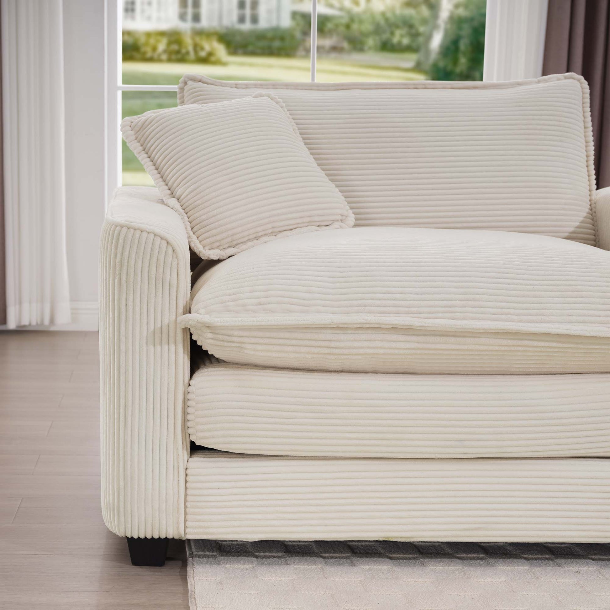 Corduroy Two Seater Sofa With 2 Footrest, 2 Seater Sofa With Ottoman To Work As Sofa Bed For Small Living Spaces, Light Beige Corduroy Sofa Beige Corduroy 2 Seat
