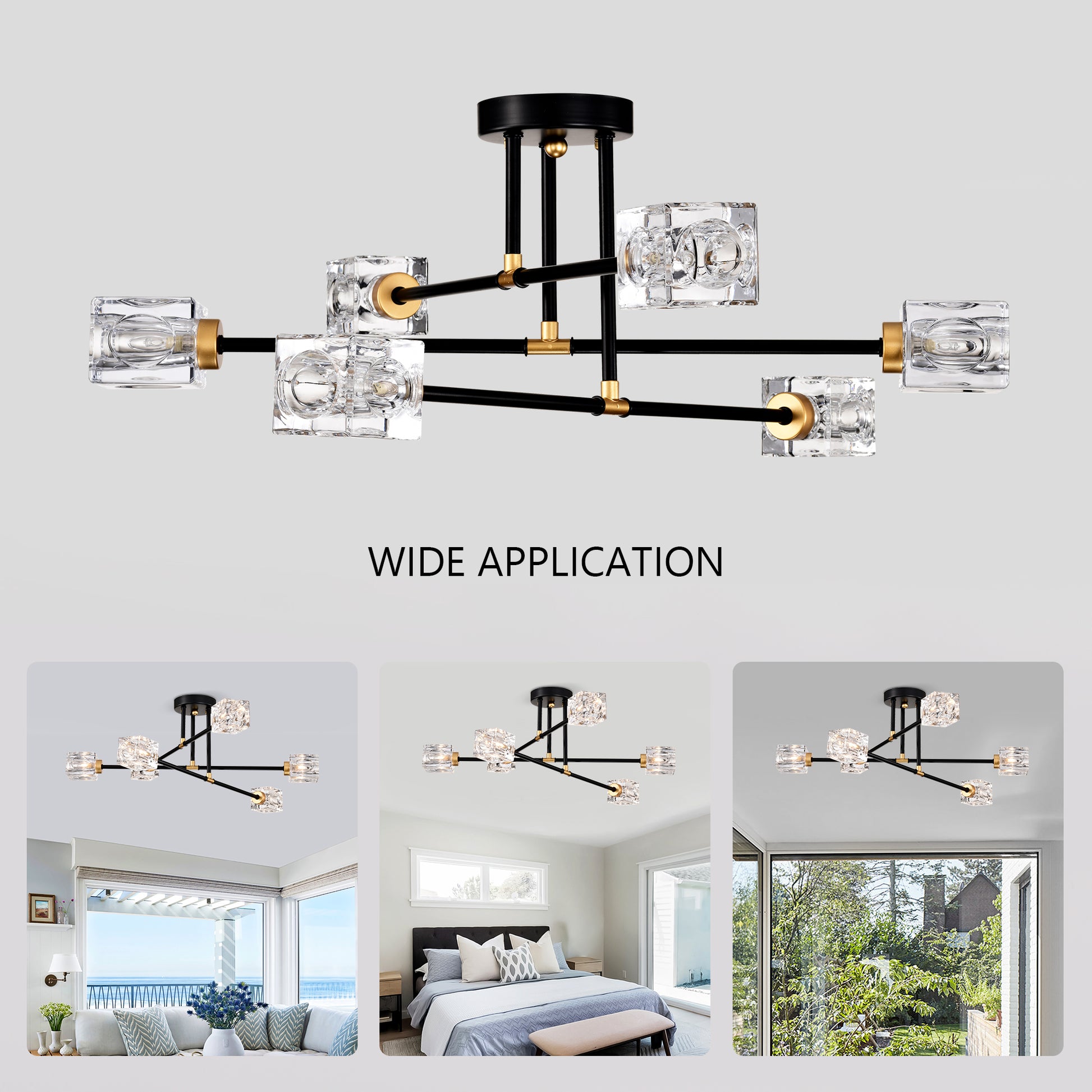 Modern Ceiling Lamp With Light Fixture 6*G9 Bulbs Included ,Modern Semi Flush Mount Light Fixture Crystal Chandelier For Dining Room, Bedroom, Living Room Matte Black Matte Gold Gold,Matte Black