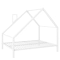 Full Size Metal House Platform Bed With Roof And Chimney, White Box Spring Not Required Full White Metal Bedroom Bed Frame Metal