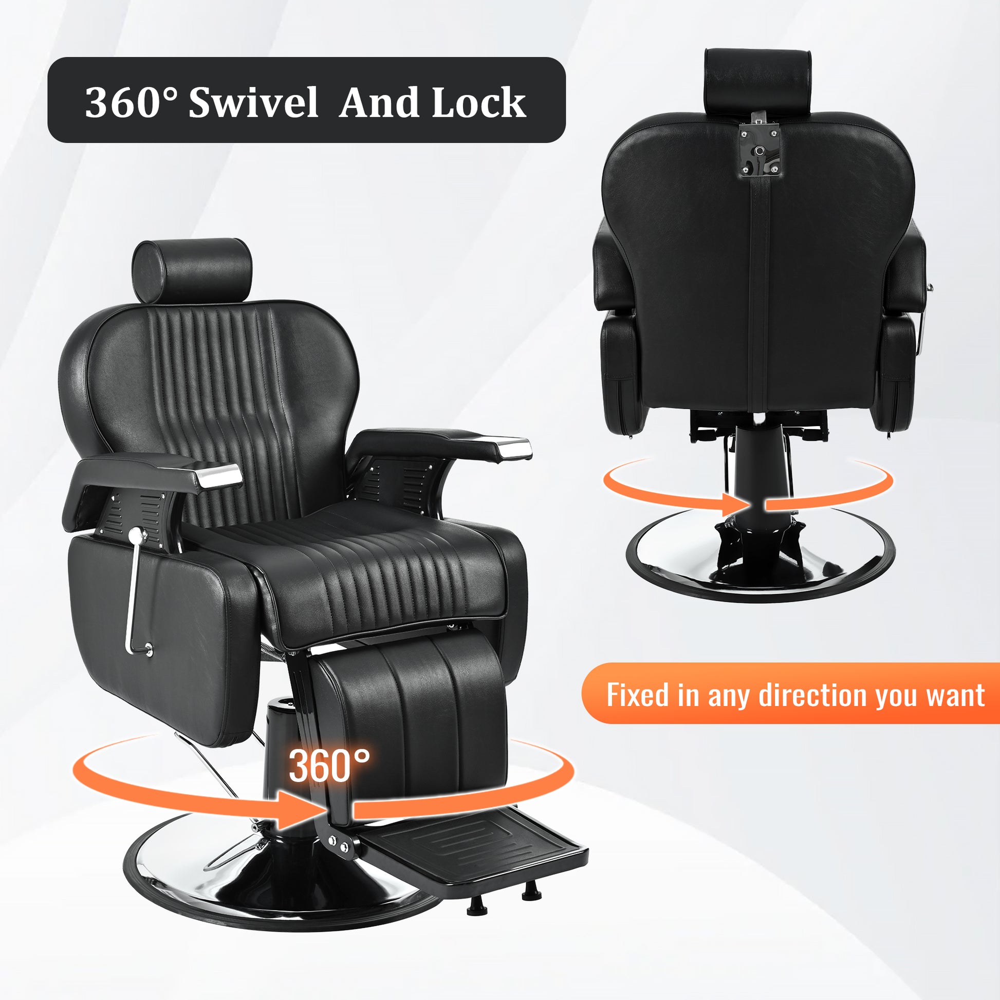 Heavy Duty Reclining Barber Chair,All Purpose Hydraulic Recline Barber Chair Salon Beauty Styling Chair360 Swivel&Height Adjustable,For Barber Shop & Beauty Salon,Spa Tattoo Styling Equipment,Black