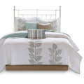 6 Piece Embroidered Quilt Set With Throw Pillows Blue King Cal King King White Blue Cotton