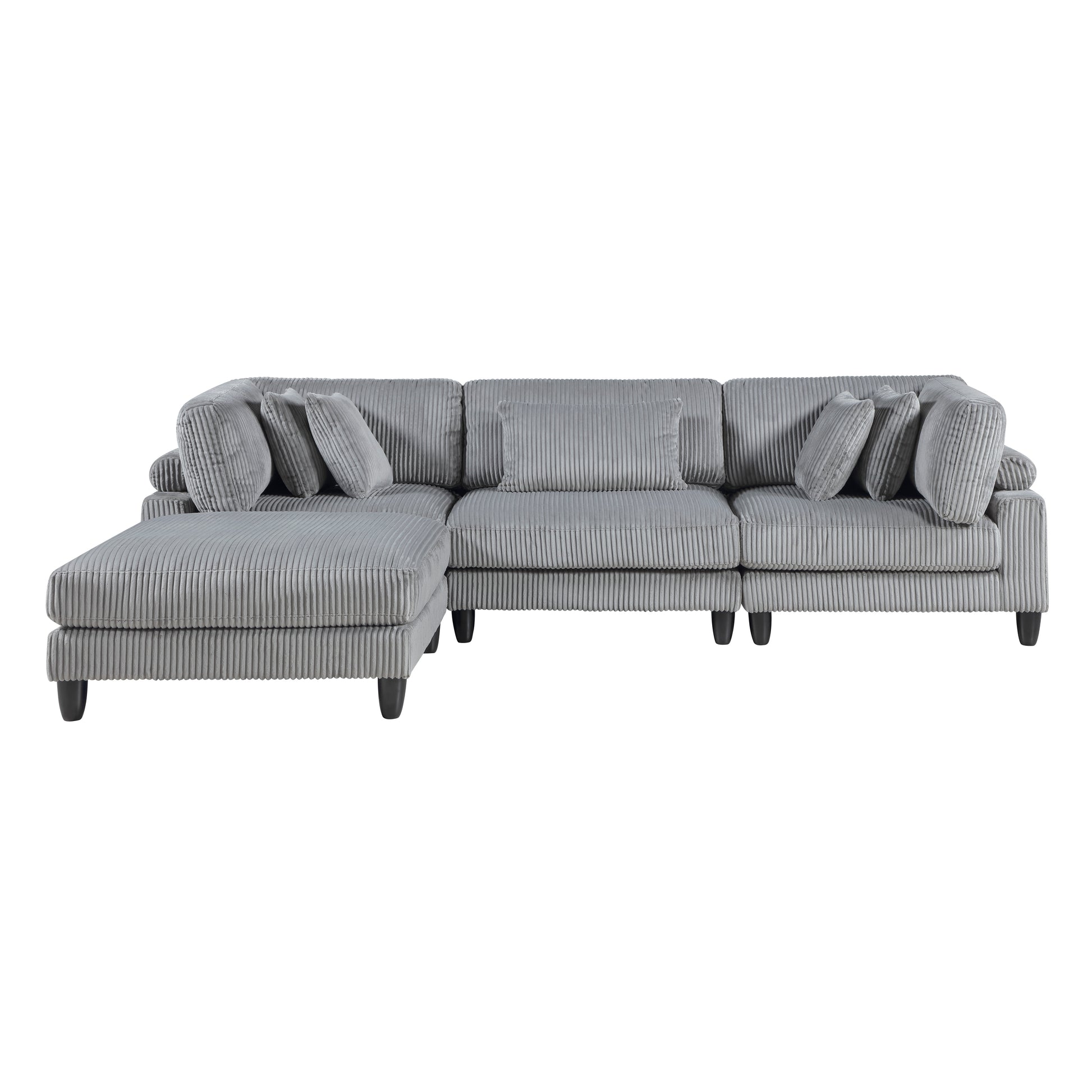 Living Room Furniture 4 Piece Modular Sectional Sofa Set Gray Corduroy Soft Cushion Pillows Solid Wood Legs Gray Corduroy Wood Primary Living Space Contemporary,Modern Modular Plywood,Solid Wood 4
