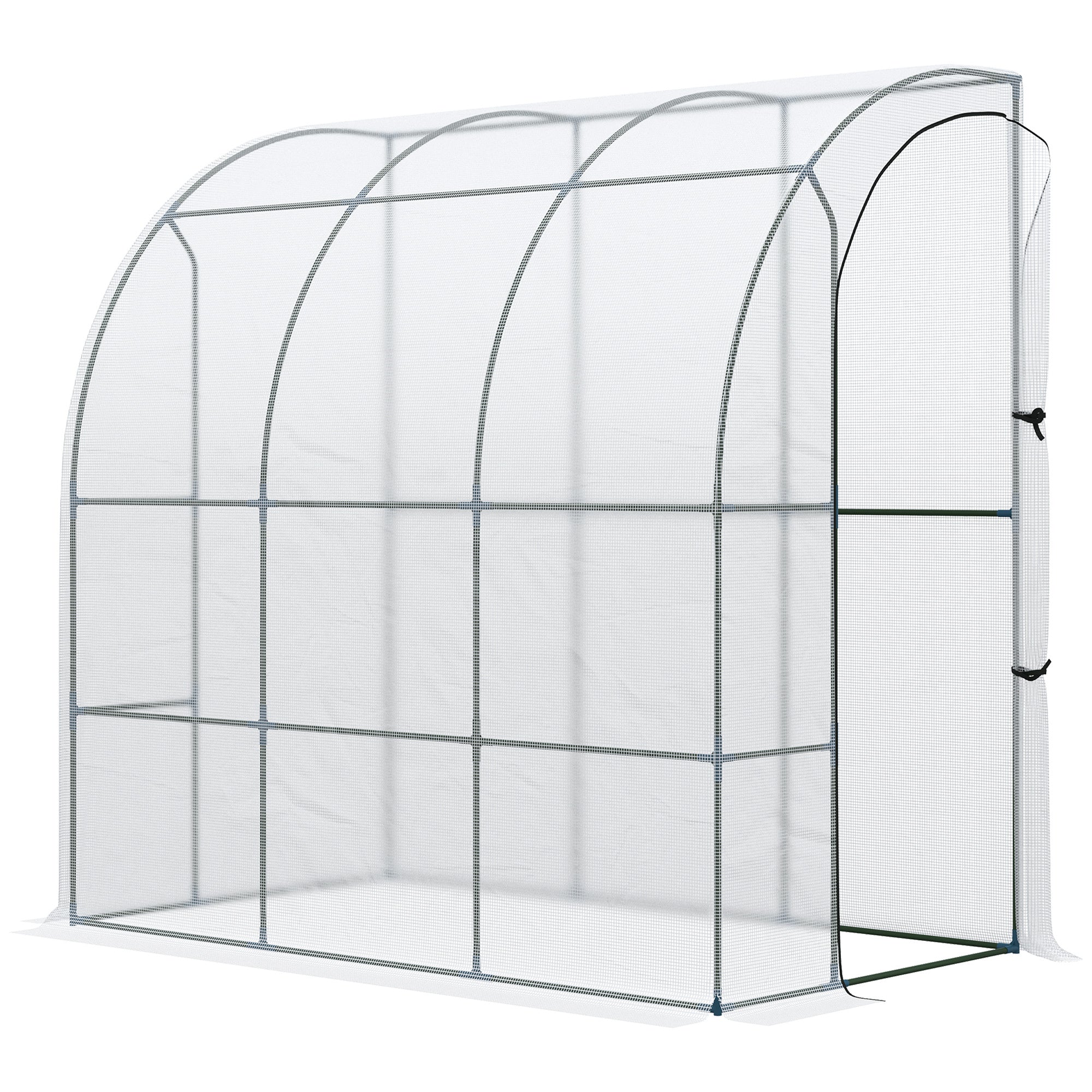 Outsunny 7' X 4' X 7' Outdoor Lean To Greenhouse, Walk In Green House Plant Nursery With Roll Up Window, Pe Cover, White White Plastic