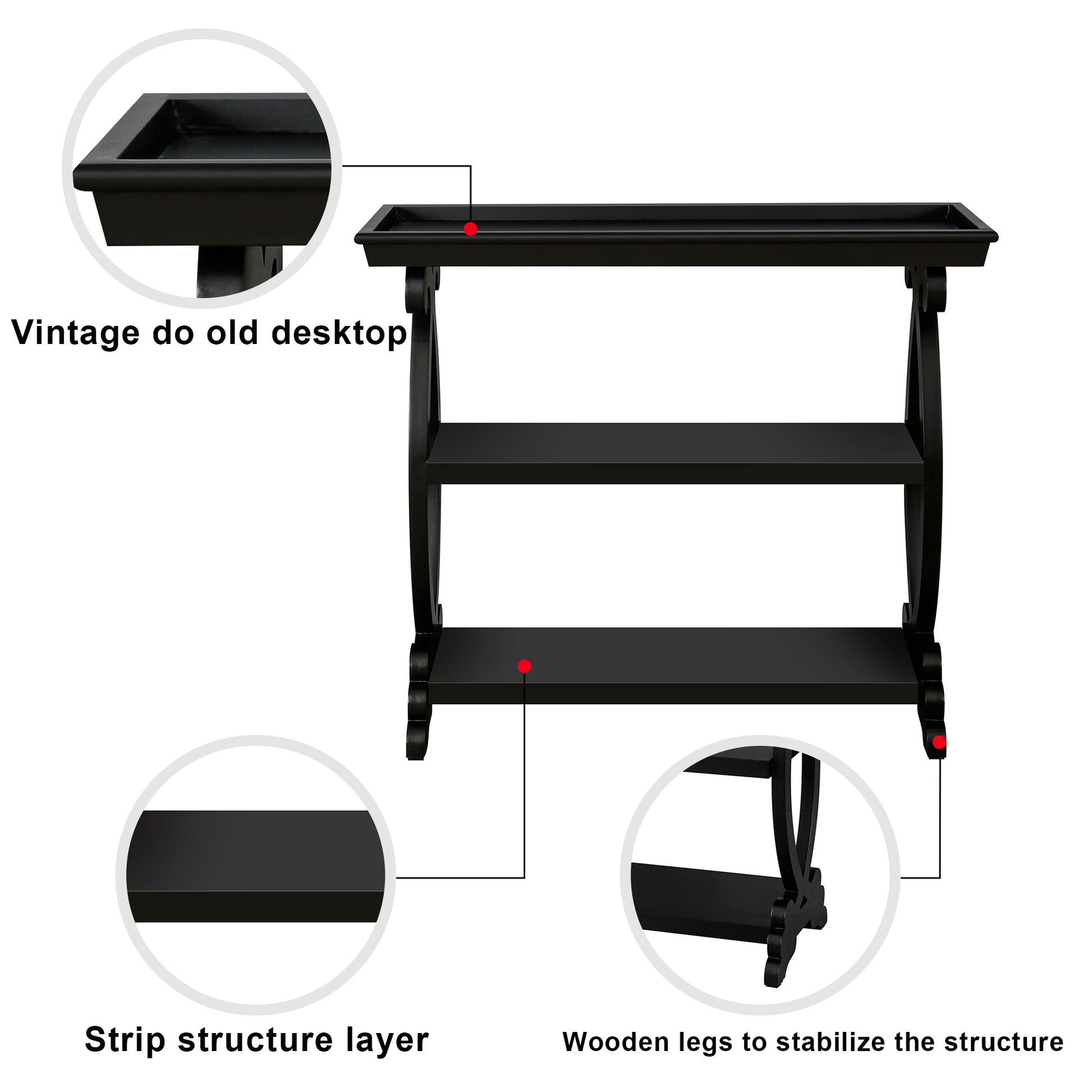 Newport Console Table For Living Room,Kitchen,Entyway Black Antique Black Desk Top Primary Living Space Floor Mount Open Storage Console Tables Lacquered Solid Wood Mdf Mdf