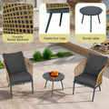 Outdoor Wicker Chairs And Table Bistro Conversation Furniture Set, 3 Pieces For Porch, Balcony, Deck, Patio, Backyard, Natural Color Gray Aluminum