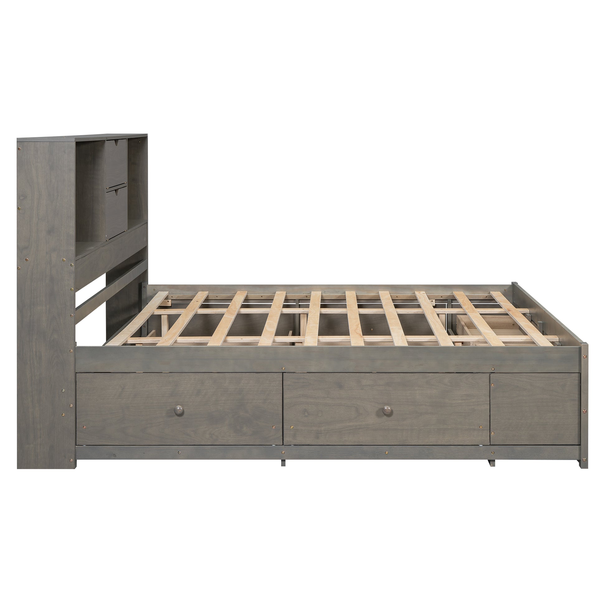 King Size Platform Bed With Storage Headboard And 8 Drawers, Gray Box Spring Not Required King Gray Wood Bedroom Bed Frame Solid Wood Mdf