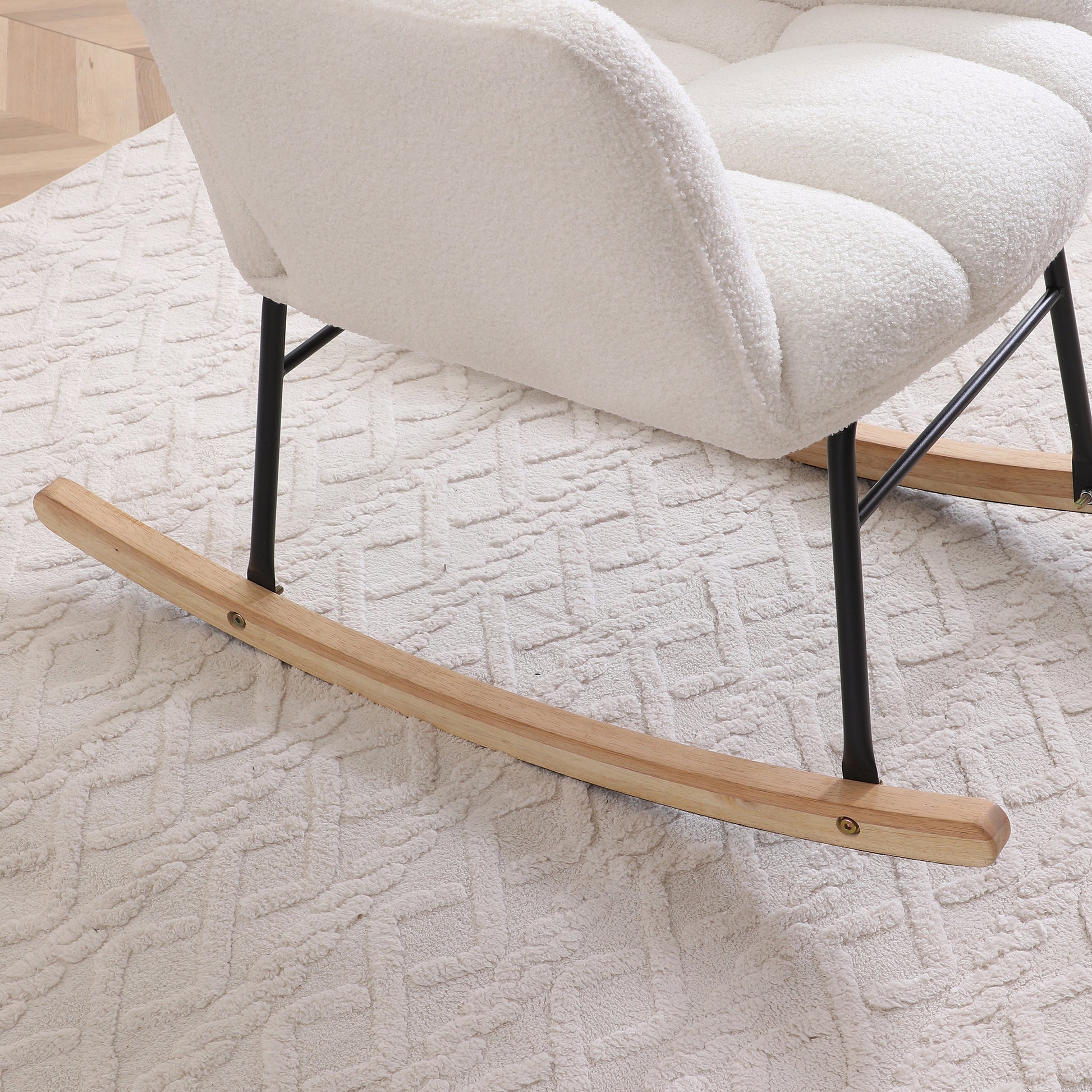 Rocking Chair Teddy Upholstered Glider Rocker Rocking Accent Chair Padded Seat With High Backrest Armchair Comfy Side Chair For Living Room Bedroom Offices Beige Beige Polyester