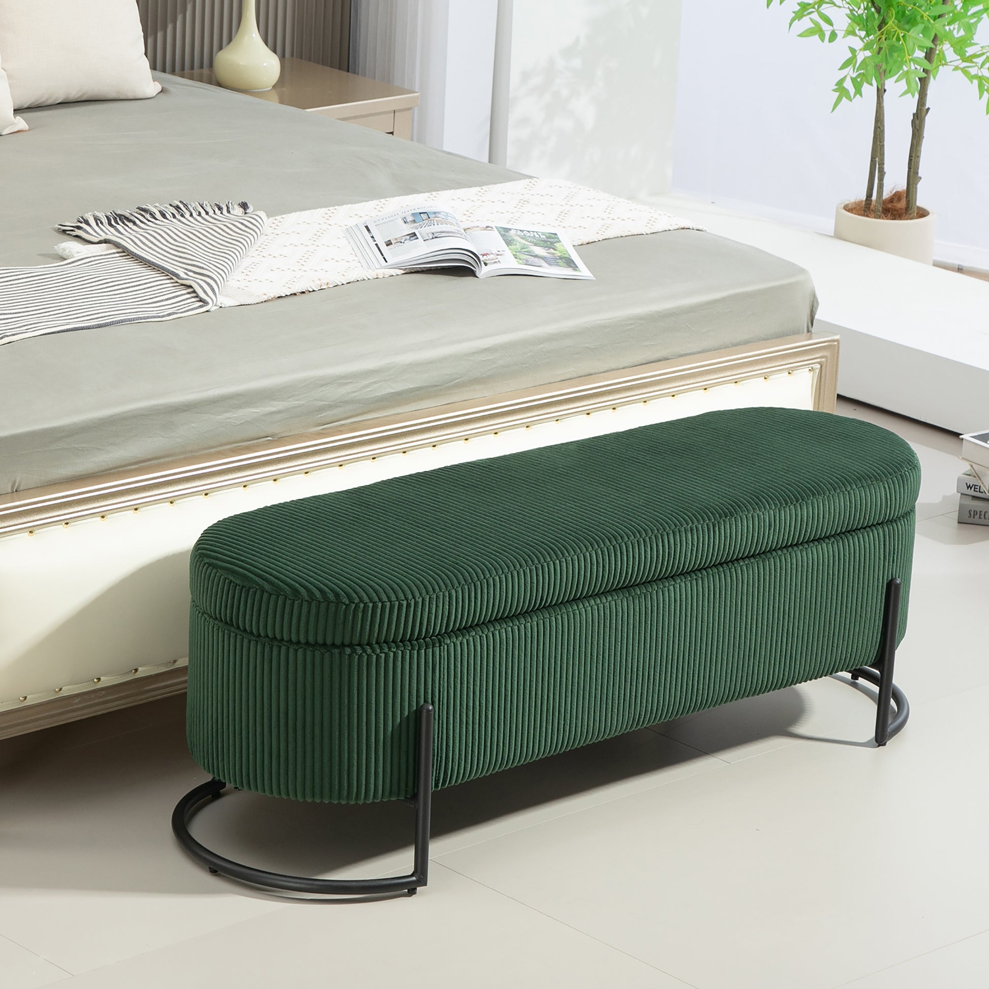 Coolmore Storage Ottoman,Bedroom End Bench,Upholstered Fabric Storage Ottoman With Safety Hinge, Entryway Padded Footstool, Ottoman Bench For Living Room & Bedroom Emerald Emerald Foam Velvet