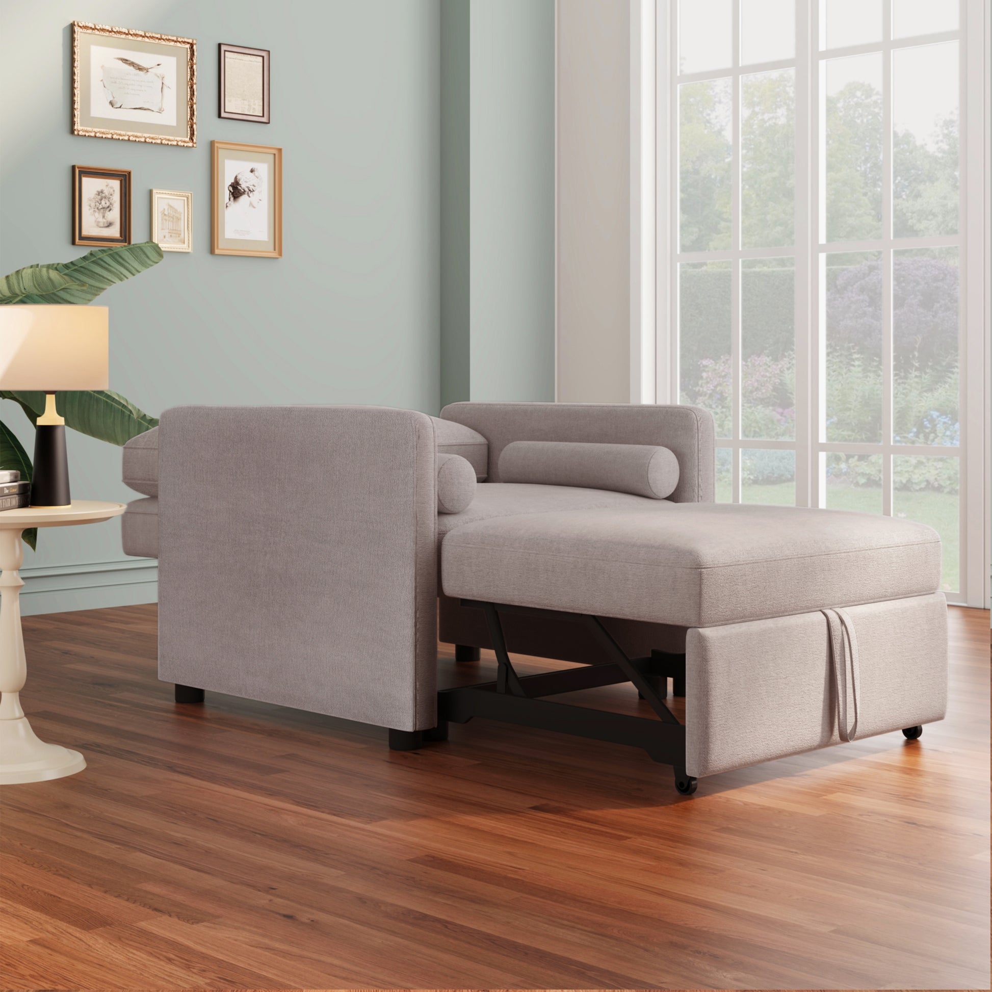 3 In 1 Convertible Sleeper Chair With Adjustable Backrest, Lounger Chair Turns Into Bed, Single Bed For Living Room, Linen, Tan Tan Linen