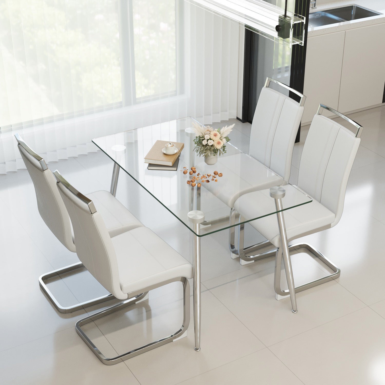 Glass Dining Table, Modern Rectangular Table With Tempered Glass Tabletop & Sliver Metal Legs, Simplistic Kitchen Table, 51 X 27.5 X 29.5 Inch, Versatile Table For Home Office Transparent Glass