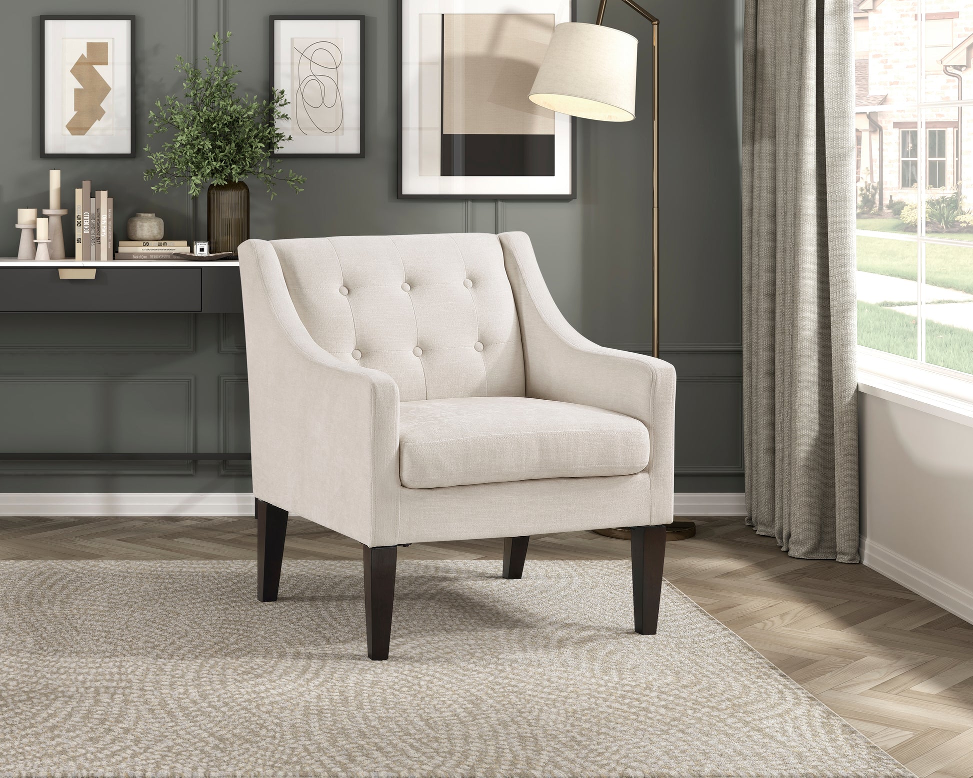 Contemporary Living Room Furniture 1Pc Accent Chair Beige Button Tufted Fabric Upholstery Beige Primary Living Space Plywood
