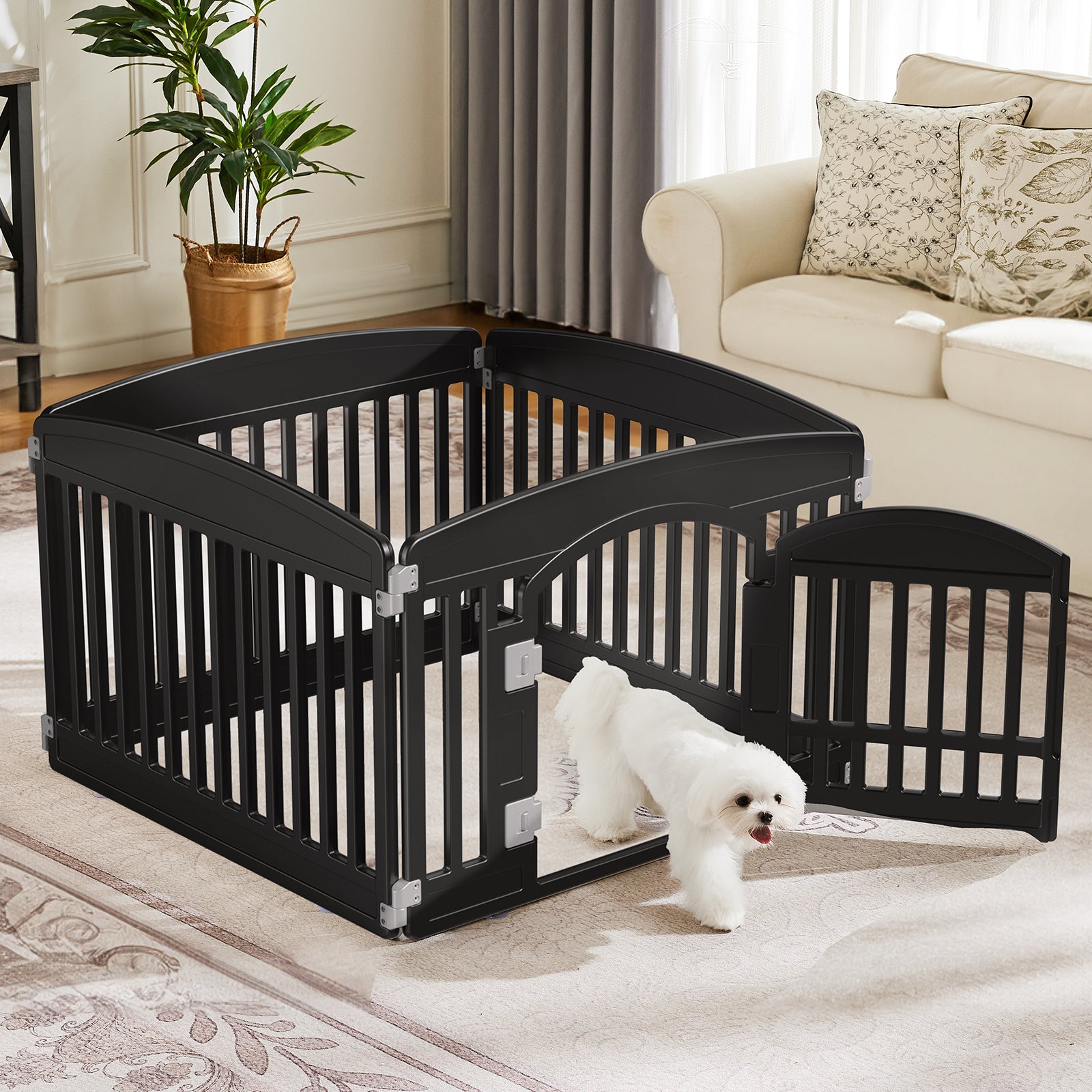 Dog Playpen Adjustable Folding Portable Pet Fence For Small To Medium Dogs Indoor Outdoor Use,4 Panel,Black Black Plastic