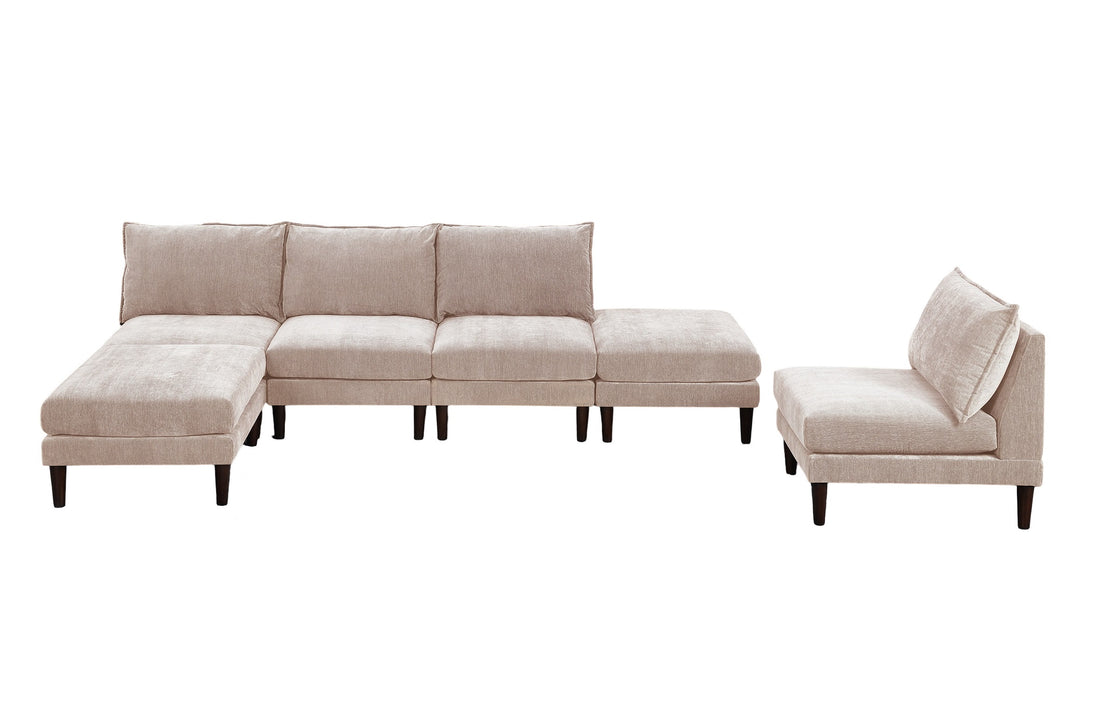 Modern Gorgeous 6Pcs Modular Set 4X Armless Chairs 2X Ottomans Living Room Furniture Blush Pink Morgan Fabric Couch Pink Primary Living Space Cushion Back Classic,Contemporary,Modern Modular