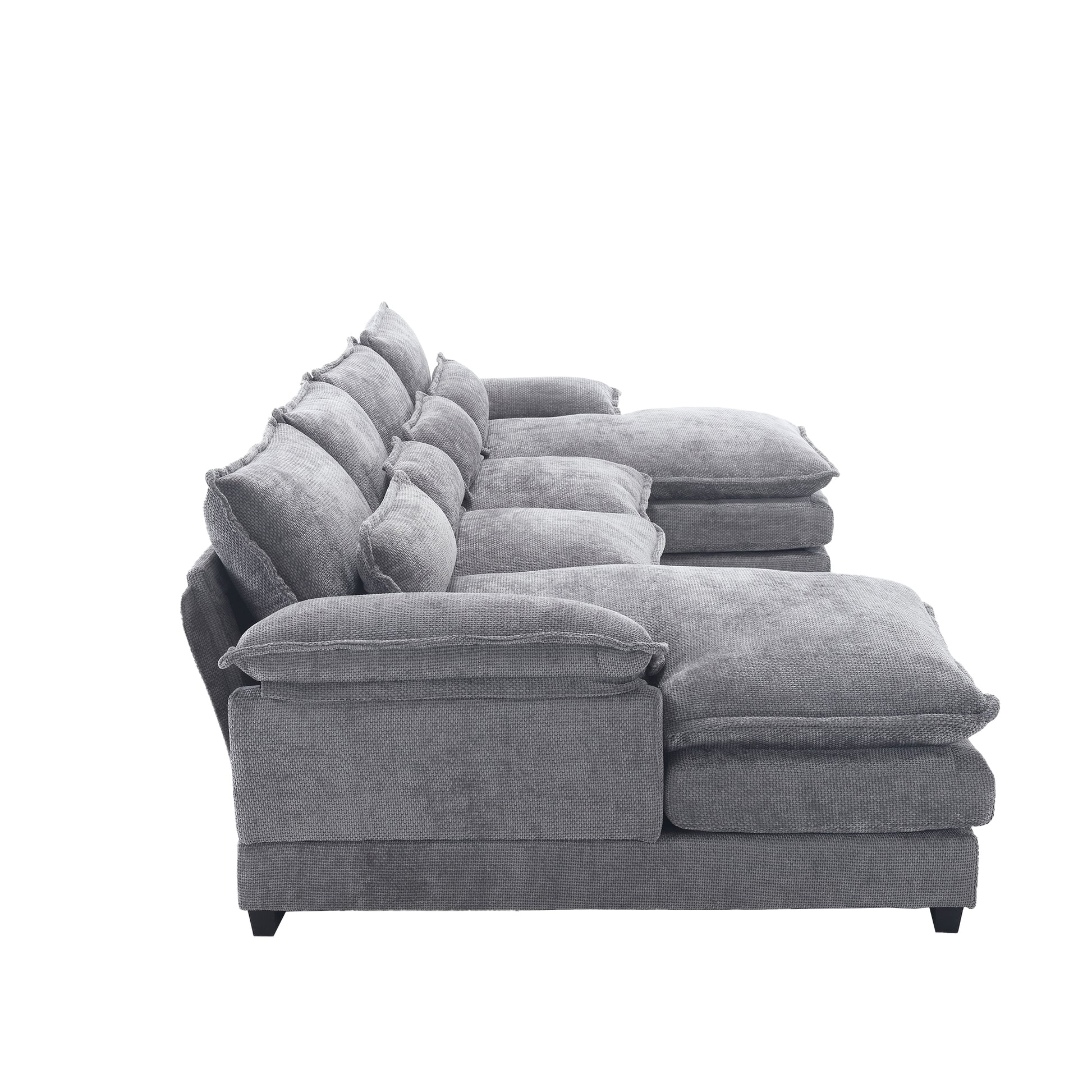 United We Win Modern Large Chenille Fabric U Shape Sectional Sofa Light Gray Chenille 4 Seat