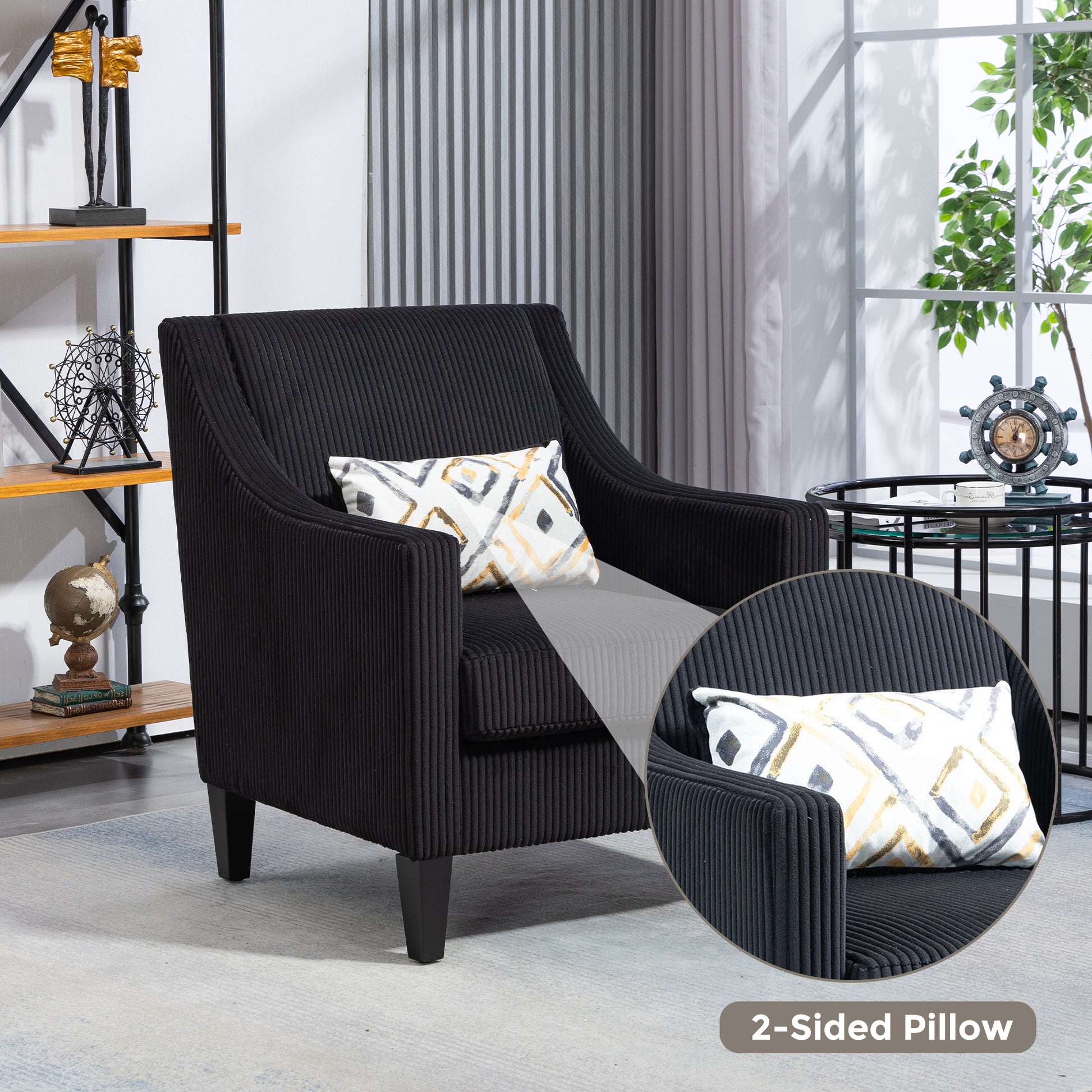 Coolmore Modern Accent Chair,Upholstered Armchair With Scooped Arms For Bedroom,Apartment,Studio,Office,Waiting Room Black Corduroy Black Primary Living Space Foam Corduroy
