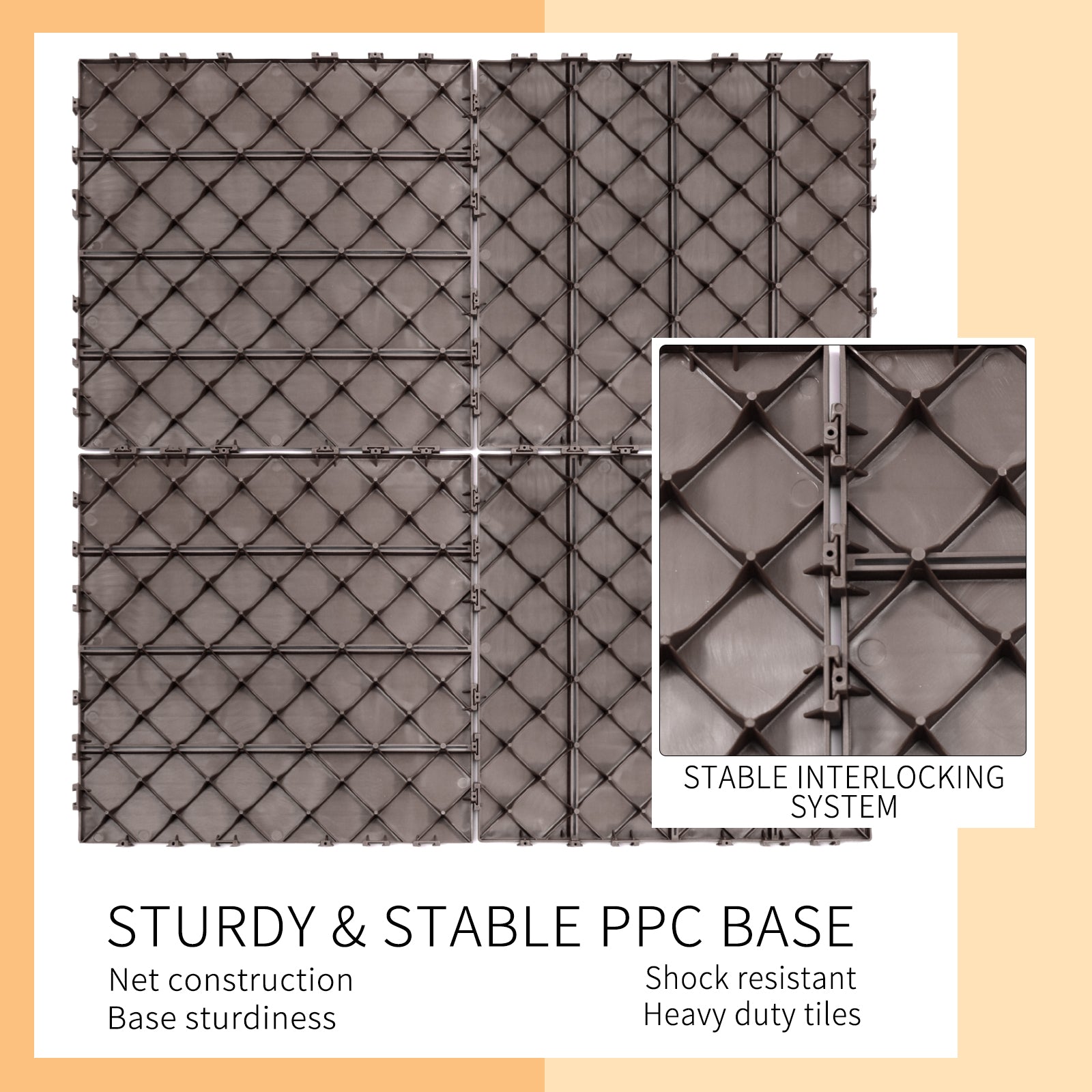 Plastic Interlocking Deck Tiles, 11.8"X11.8" Pack Of 44 , Patio Flooring Outdoor Waterproof All Weather Use For Garden Poolside Front Back Yard, Light Coffee Color Light Coffee Plastic