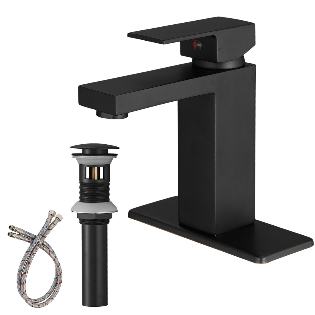 Matte Black Low Arc Single Handle Bathroom Sink Faucet With Drain Matte Black Brass