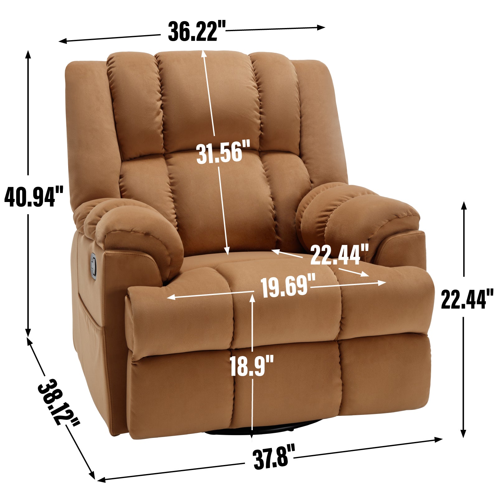 Manual Recliner Chair With Rocker And Swivel In Fabric For Living Room, Beige Beige Polyester Manual Handle Metal Primary Living Space Medium Firm Cushion Back Heavy Duty American Design Pine Pillow Top Arms Fiber Foam And Polyester Fiber Pad Fabric