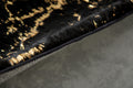 Luxury Machine Washable Black Abstract Gold Gilded Chinchilla Faux Fur Area Rug Black Gold Polyester