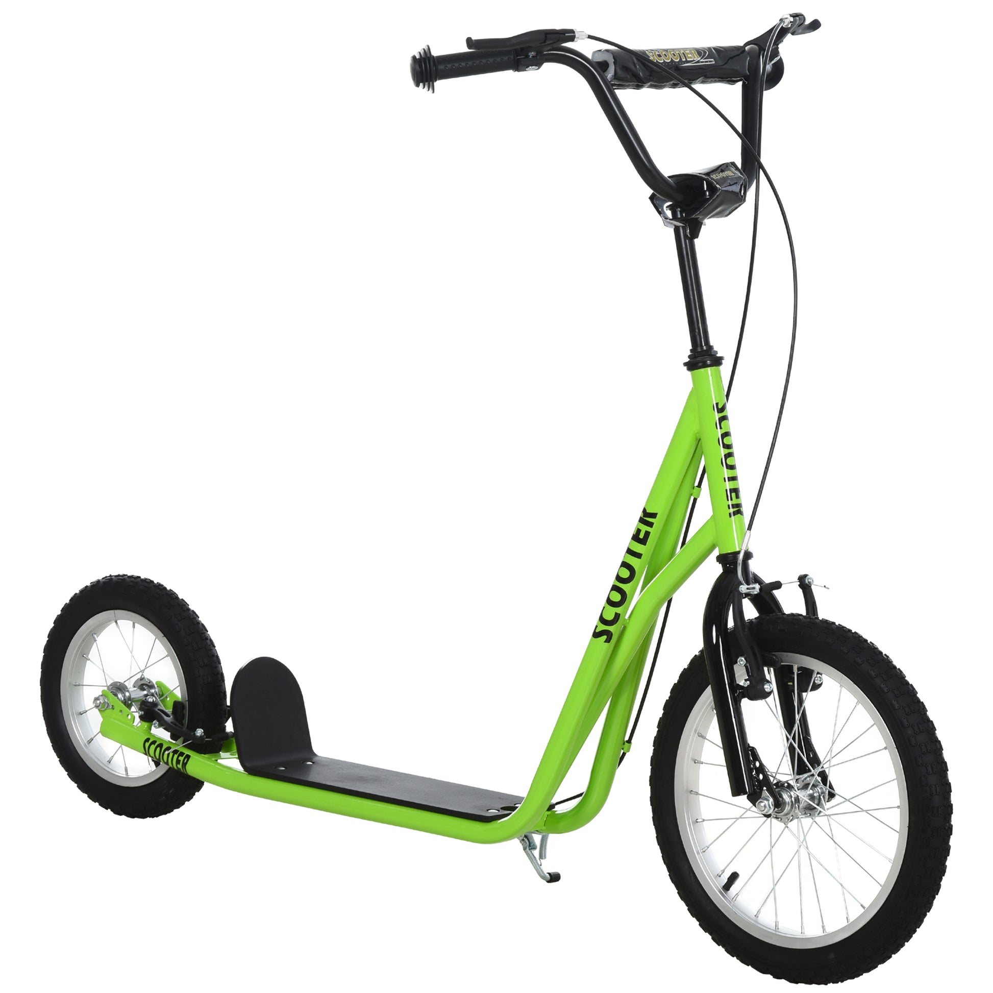 Aosom Youth Scooter, Teens Kick Scooter, Adjustable Handlebar Ride On Toy For 5 With 16" Front And 12" Rear Dual Brakes Inflatable Wheels, Green Green Iron Plastic