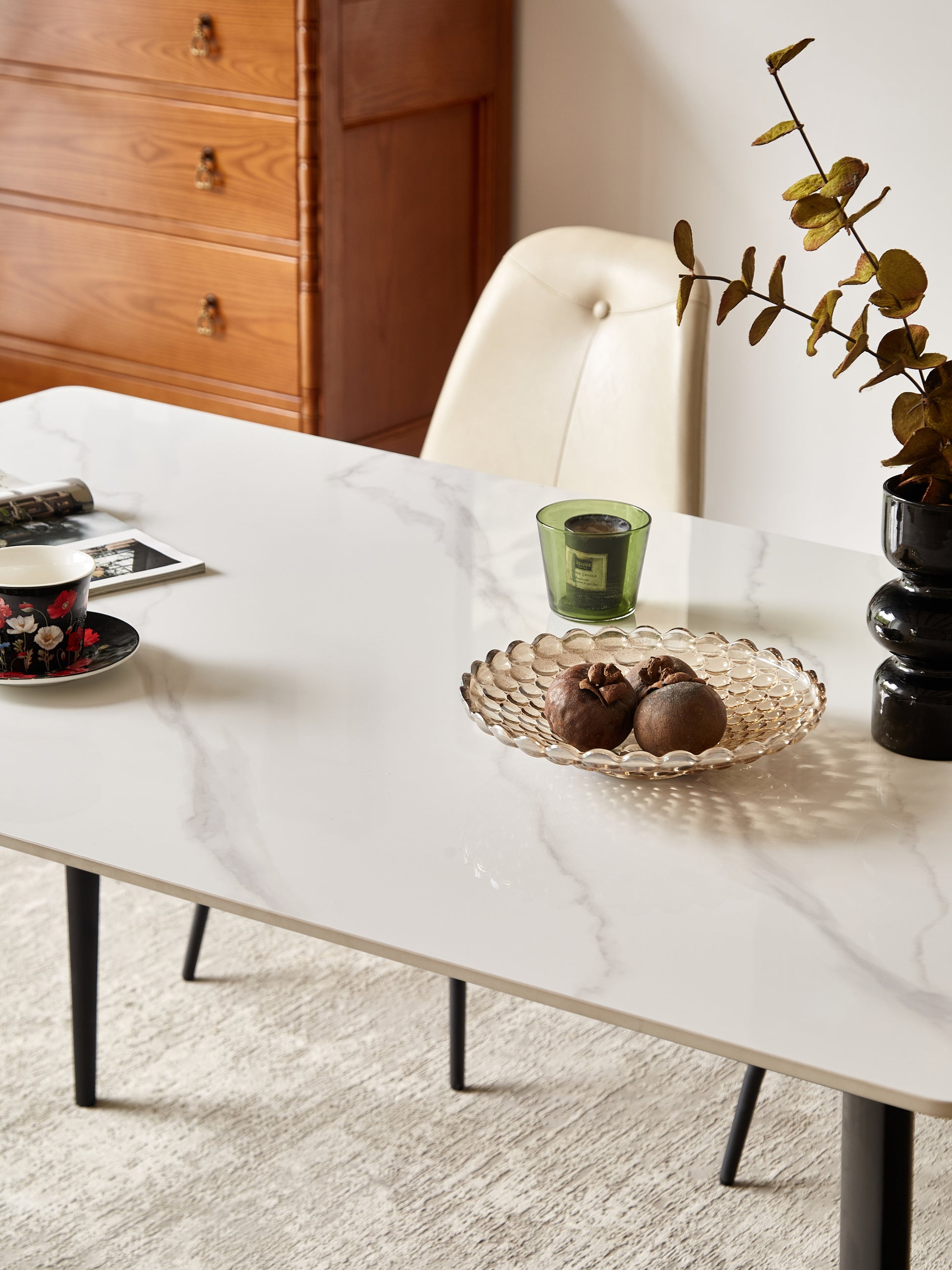 Dining Table Table 55" Rectangular White Kitchen Table With Porcelain Table Top And Metal Legs,Dining Room Table For 4,Mid Century Dinner Table For Living Room And Office,Table Only White Black European Ceramic Tile Iron