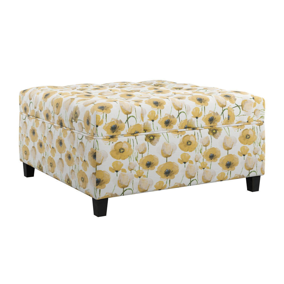 Foria Yellow Floral Storage Ottoman Bright Yellow,White Polyester Yellow Floral Rectangle Foam Engineered Wood