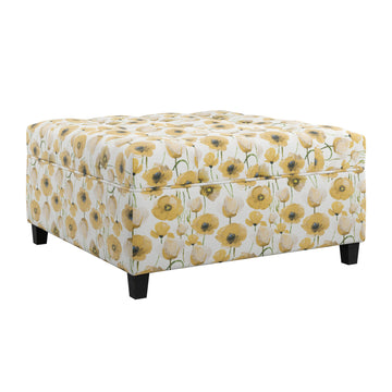 Foria Yellow Floral Storage Ottoman Bright Yellow,White Polyester Yellow Floral Rectangle Foam Engineered Wood