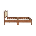 Queen Size Wooden Platform Bed With Natural Rattan Headboard, Vintage Bed Frame With Wooden Slat Support, Walnut Expected Arrival Time: 08.23 Box Spring Not Required Queen Walnut Wood