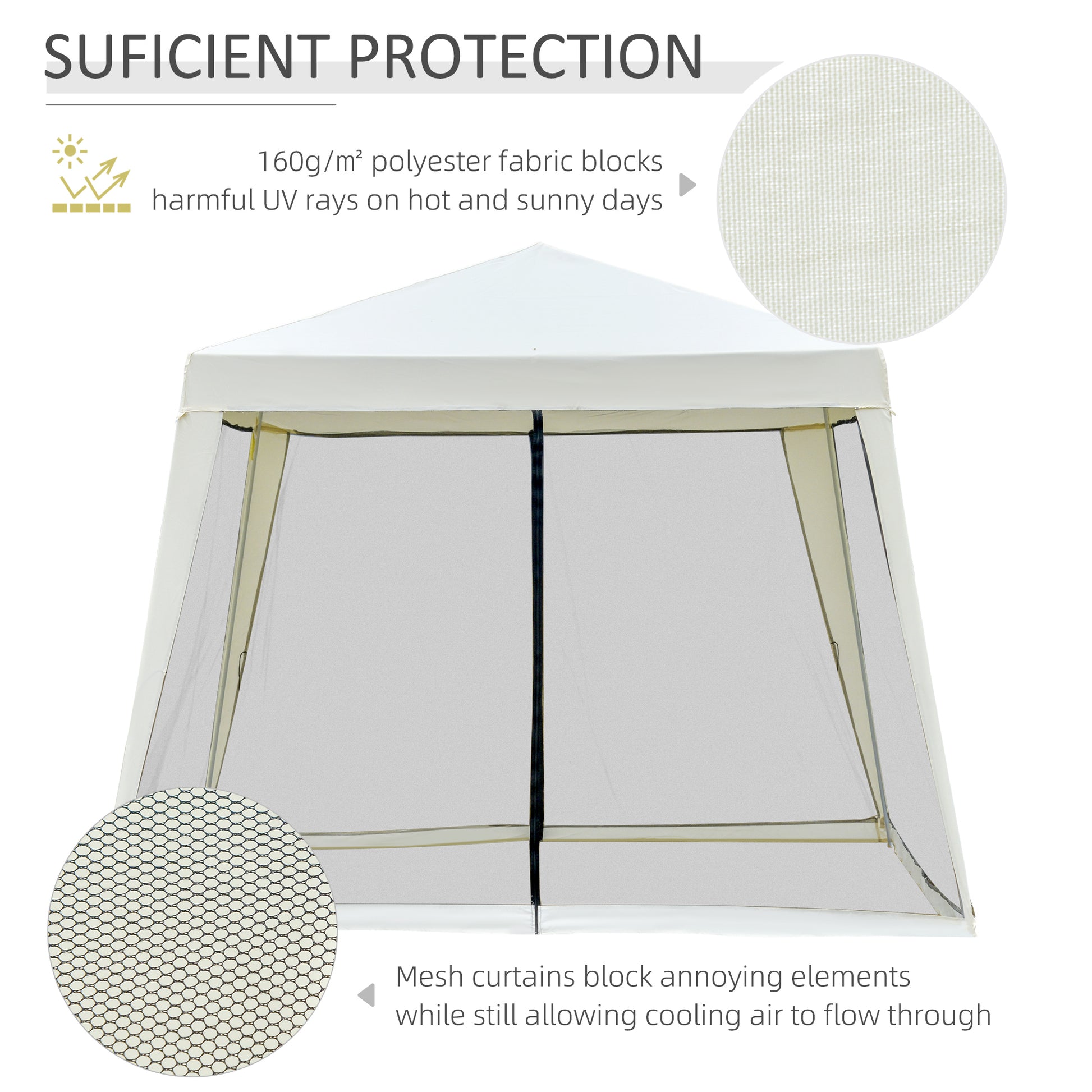 Outsunny 10'X10' Outdoor Canopy Tent, Slant Leg Sun Shelter With Mesh Sidewalls, Patio Tents For Parties, Cream White Cream White Steel