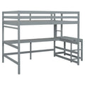 Full Loft Bed With Built In Desk, Ladder Platform, Ladders, Guardrails,Grey Full Grey Bedroom American Design Pine