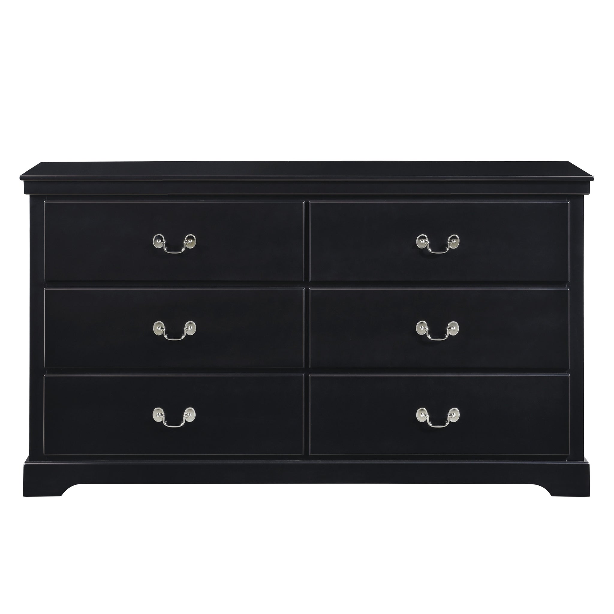 Classic Traditional 1Pc Dresser Of 6 Drawers Black Finish Bedroom Wooden Storage Furniture Black Wood