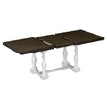 Traditional 6 Piece 78Inch Trestle Extendable Dining Table Set With One 18Inch Removable Leaf, Padded Dining Chairs And Bench,Distressed White Brown Wood Dining Room Solid Wood Rubberwood Rectangular Dining Table With Chair And Bench Upholstered Chair