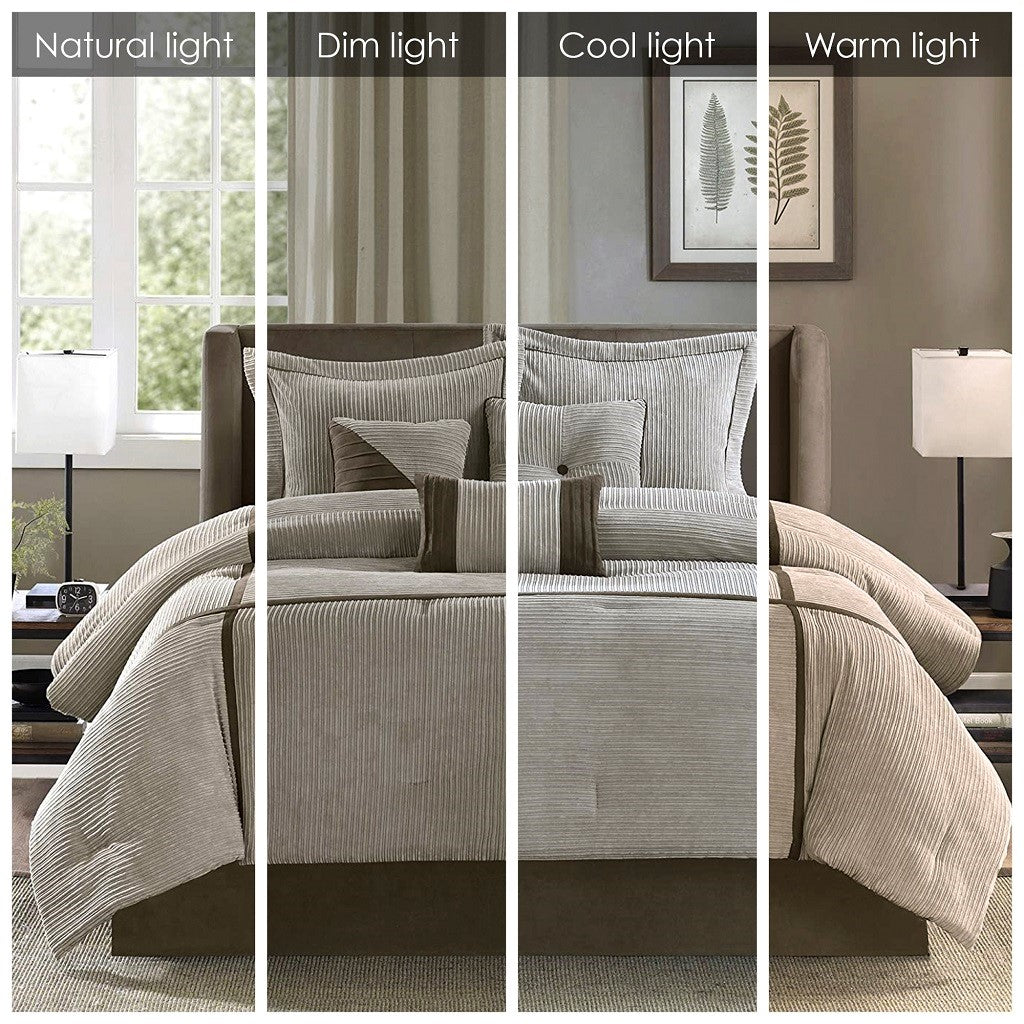7 Piece Micro Corduroy Comforter Set Taupe Cal King California King Taupe Polyester