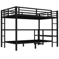 Full Xl Over Twin Bunk Bed With Desk And Shelves, Multiple Placement, With Led And Usb, Black Black Metal